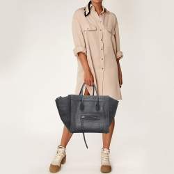 Pre Owned Celine Navy Blue Croc Embossed Leather Medium Phantom Luggage Tote