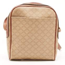 Pre Owned Celine Brown/Beige Macadam Coated Canvas and Leather Crossbody Bag