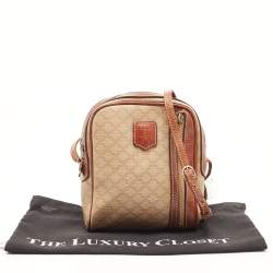Pre Owned Celine Brown/Beige Macadam Coated Canvas and Leather Crossbody Bag