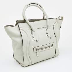 Pre Owned Celine Off White Leather Mini Luggage Tote