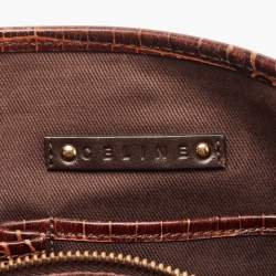 Pre Owned Celine Brown Macadam Fabric and Croc Embossed Leather Tote