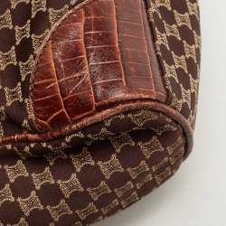 Pre Owned Celine Brown Macadam Fabric and Croc Embossed Leather Tote