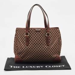 Pre Owned Celine Brown Macadam Fabric and Croc Embossed Leather Tote
