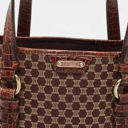 Pre Owned Celine Brown Macadam Fabric and Croc Embossed Leather Tote
