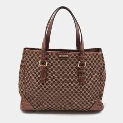 Pre Owned Celine Brown Macadam Fabric and Croc Embossed Leather Tote