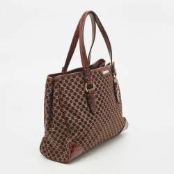 Pre Owned Celine Brown Macadam Fabric and Croc Embossed Leather Tote