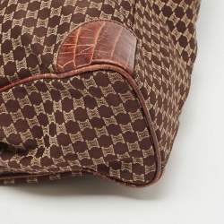 Pre Owned Celine Brown Macadam Fabric and Croc Embossed Leather Tote