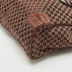 Pre Owned Celine Brown Macadam Fabric and Croc Embossed Leather Tote