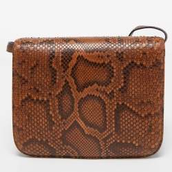 Pre Owned Celine Brown Python Medium Classic Box Shoulder Bag