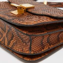 Pre Owned Celine Brown Python Medium Classic Box Shoulder Bag