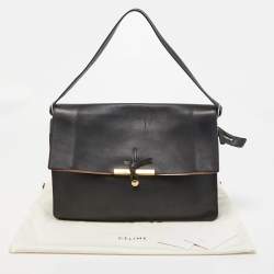 Pre Owned Celine Black Leather Clasp Flap Shoulder Bag