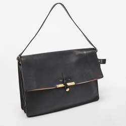 Pre Owned Celine Black Leather Clasp Flap Shoulder Bag
