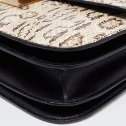 Pre Owned Celine Black/Beige Python and Leather Medium Classic Box Shoulder Bag