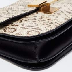 Pre Owned Celine Black/Beige Python and Leather Medium Classic Box Shoulder Bag