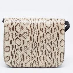 Pre Owned Celine Black/Beige Python and Leather Medium Classic Box Shoulder Bag
