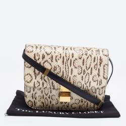 Pre Owned Celine Black/Beige Python and Leather Medium Classic Box Shoulder Bag