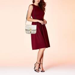 Pre Owned Celine Black/Beige Python and Leather Medium Classic Box Shoulder Bag