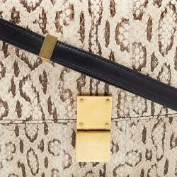 Pre Owned Celine Black/Beige Python and Leather Medium Classic Box Shoulder Bag