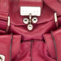Pre Owned Celine Fuchsia Leather Front Pocket Satchel