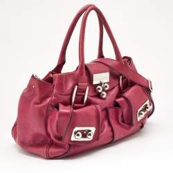 Pre Owned Celine Fuchsia Leather Front Pocket Satchel