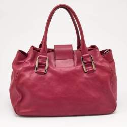 Pre Owned Celine Fuchsia Leather Front Pocket Satchel
