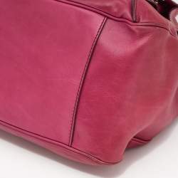 Pre Owned Celine Fuchsia Leather Front Pocket Satchel