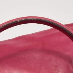 Pre Owned Celine Fuchsia Leather Front Pocket Satchel