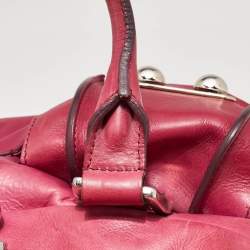 Pre Owned Celine Fuchsia Leather Front Pocket Satchel