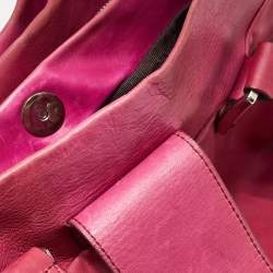 Pre Owned Celine Fuchsia Leather Front Pocket Satchel