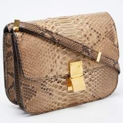 Pre Owned Celine Beige/Grey Python Medium Classic Box Shoulder Bag
