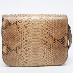 Pre Owned Celine Beige/Grey Python Medium Classic Box Shoulder Bag