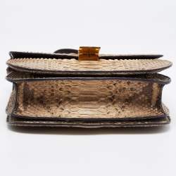 Pre Owned Celine Beige/Grey Python Medium Classic Box Shoulder Bag