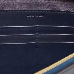 Pre Owned Celine Navy Blue Leather Braided Zip Pouch