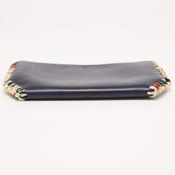 Pre Owned Celine Navy Blue Leather Braided Zip Pouch