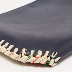 Pre Owned Celine Navy Blue Leather Braided Zip Pouch