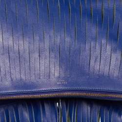 Celine Navy Blue Leather Lasercut Fringe Fold Over Clutch