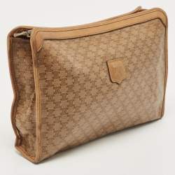 Celine Beige Macadam Coated Canvas and Leather Cosmetic Pouch