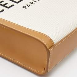 Pre Owned Celine Tan Logo Canvas and Leather Mini Vertical Cabas Tote