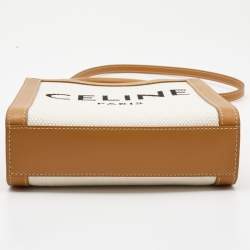 Pre Owned Celine Tan Logo Canvas and Leather Mini Vertical Cabas Tote