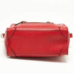 Pre Owned Celine Red Leather Nano Luggage Tote