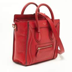 Pre Owned Celine Red Leather Nano Luggage Tote