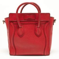 Pre Owned Celine Red Leather Nano Luggage Tote