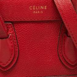 Pre Owned Celine Red Leather Nano Luggage Tote