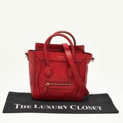 Pre Owned Celine Red Leather Nano Luggage Tote