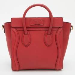 Celine Red Grain Leather Nano Luggage Tote