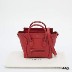 Celine Red Grain Leather Nano Luggage Tote