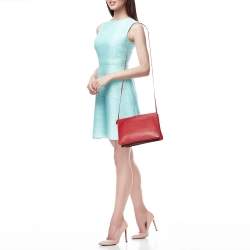 Pre Owned Celine Red Leather Large Trio Zip Crossbody Bag