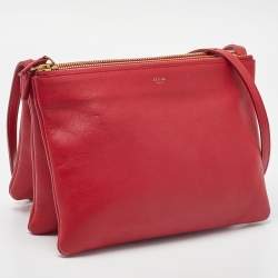 Pre Owned Celine Red Leather Large Trio Zip Crossbody Bag