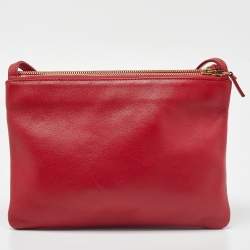 Pre Owned Celine Red Leather Large Trio Zip Crossbody Bag