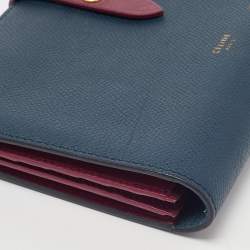 Pre Owned Celine Blue/Burgundy Leather Large Multifunction Strap Wallet